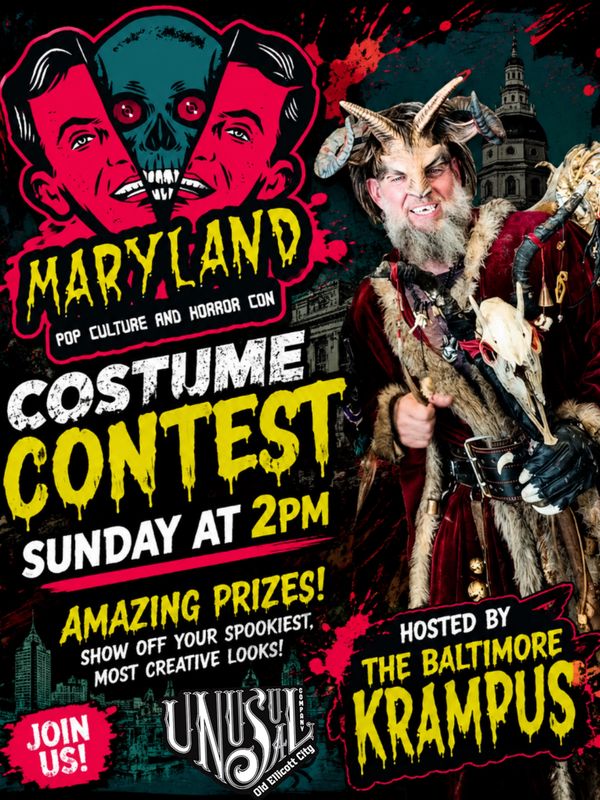 Maryland Horror Con Costume Contest with Baltimore Krampus at 3PM Sunday.