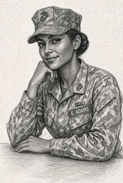 Portrait of a female soldier in uniform.