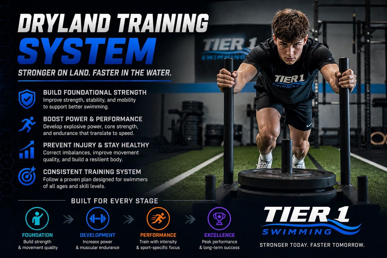 Athlete pushes weighted sled in Tier 1 Swimming's Dryland Training System for strength and speed.