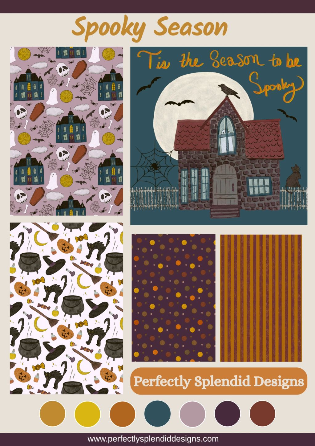 Halloween-themed patterns and designs with spooky elements.