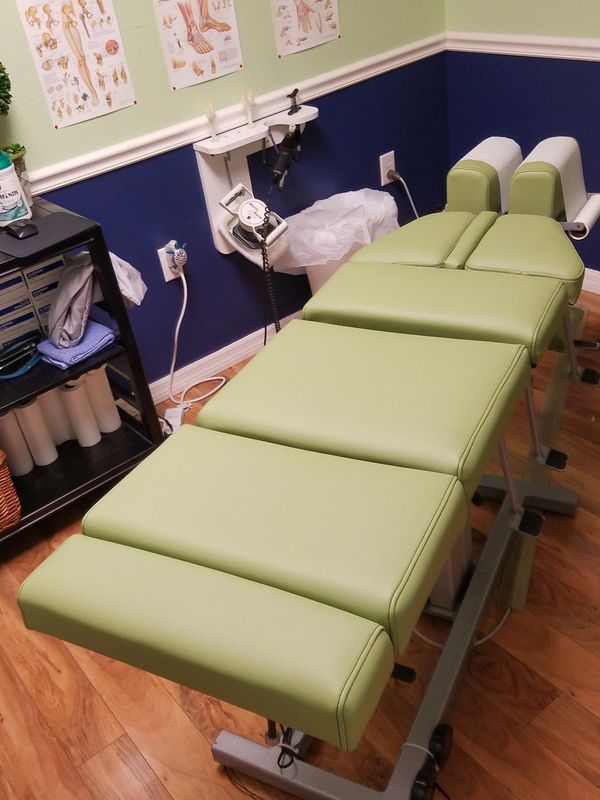 massage, green, upholstery, several pads, padding, headrest, protection