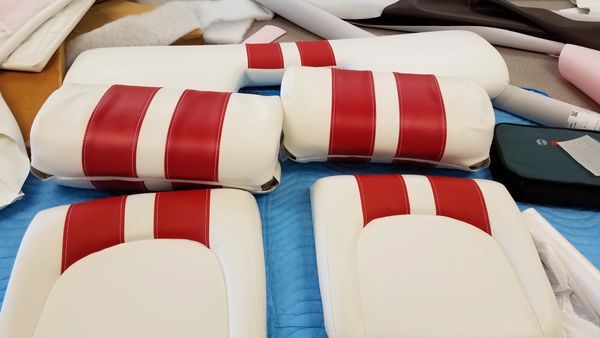 red stripes on white yacht cushions for a Tampa boat 
