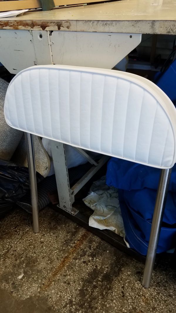 marine backrest on poles and ready to be placed in center of yacht