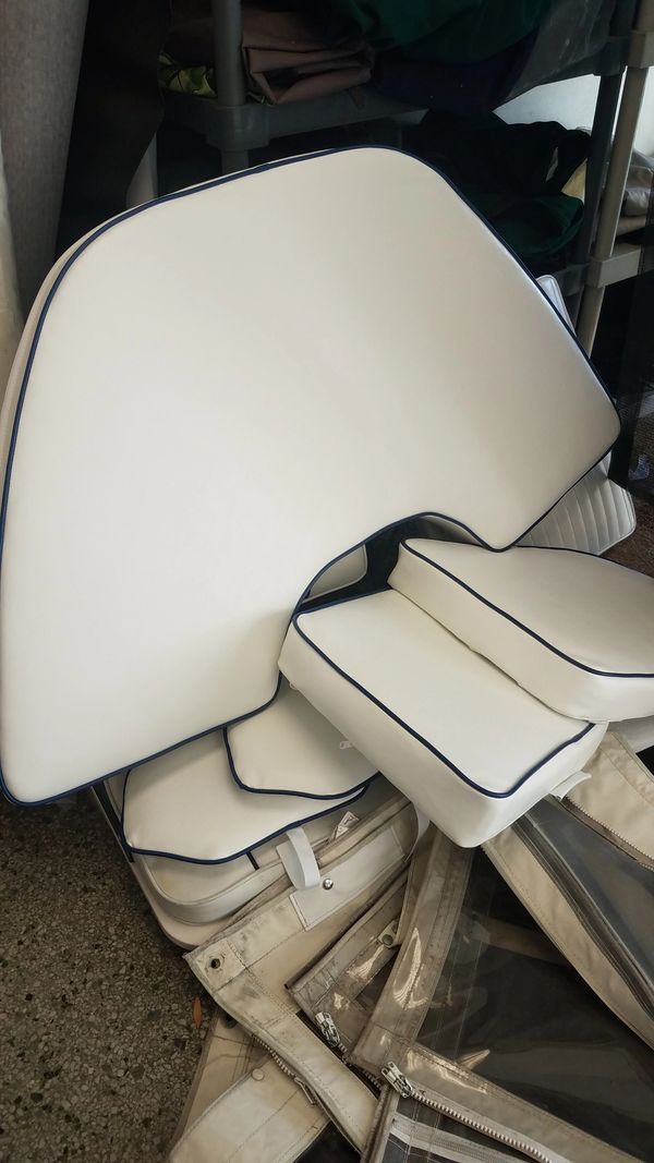 Completed translucent covers, sun covers, and seat cushion for marine upholstery jobs across florida
