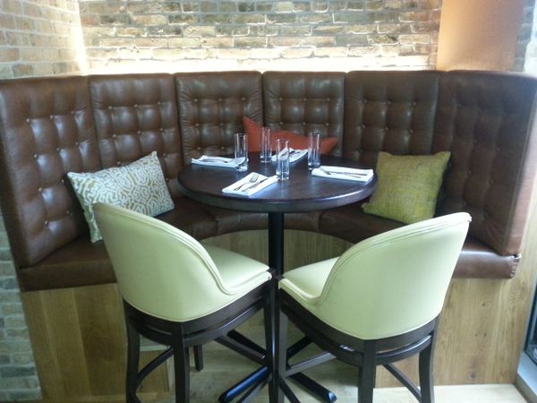 booth, individual, brown, restaurant, wood, semi-circle, arch