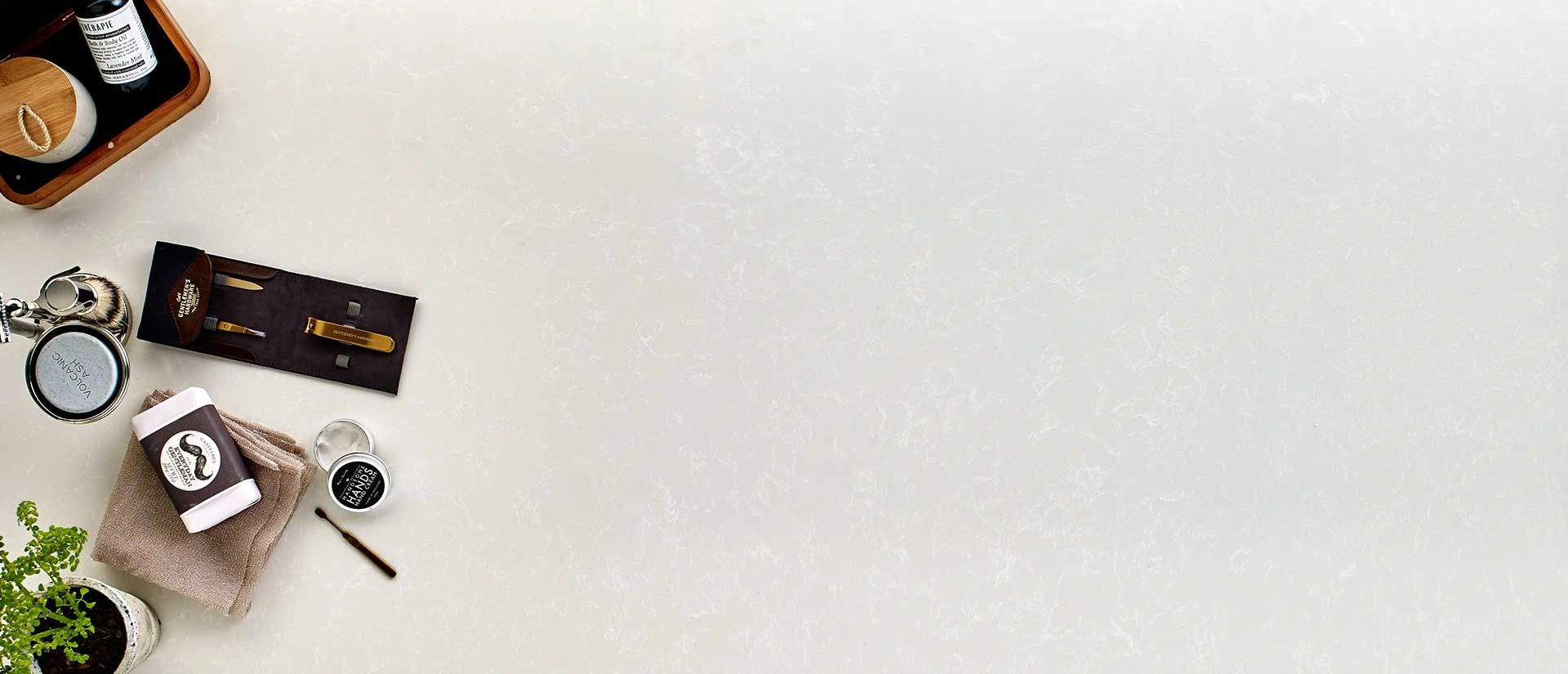  Shell White Quartz offers an unfussy natural look. With a dusty white background and light veining
