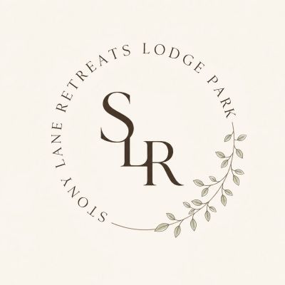 Elegant circular logo for Stony Lane Retreats Lodge Park with leaf accents.