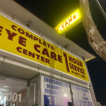 Eye care center offering 1-hour service and designer eyeglasses.