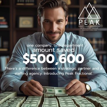 Smiling businessman counting stacks of money, highlighting $500,600 saved by Peak Fractional.