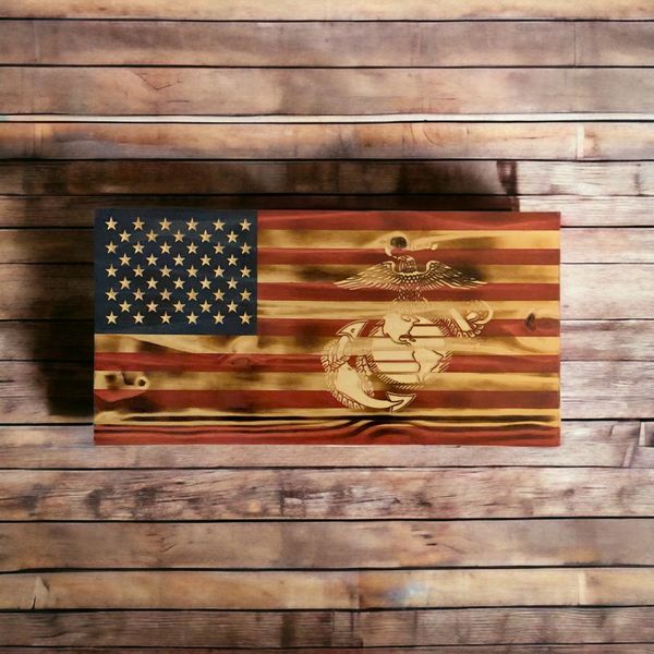 24" Torched Flag/Cabinet with Carved EGA Emblem - Custom Made