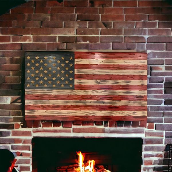 36" Carved, Distressed American Flag
