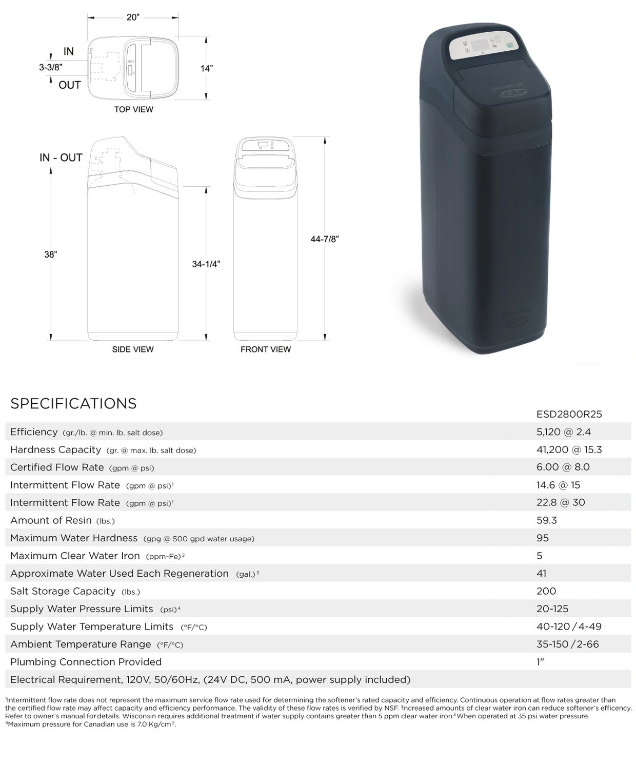 EcoWater ESD2800 water softening system. ESD2800 outside product image. ESD2800 product info
