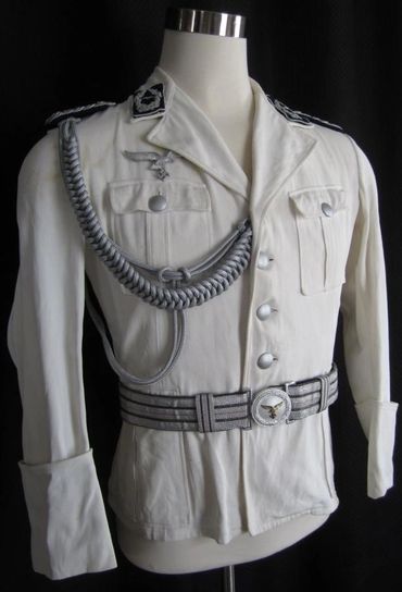 Original WW2 German Luftwaffe Summer White dress Tunic with Lanyard and Brocade Belt