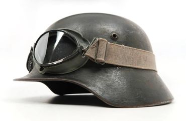 Original WW2 German M35 Overpaint Helmet with Goggles