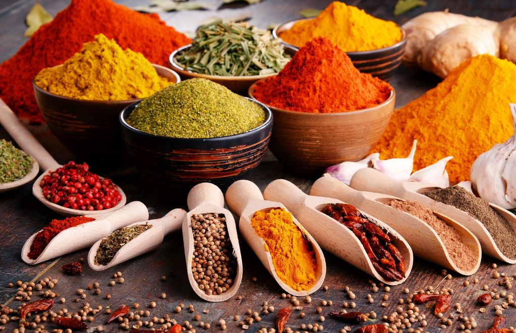 Various items of spices used in Mediterranean and other cuisines.