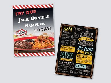 Durable/Reuseable or Carryout menus and Menu Boards. Many sizes, materials and shapes available