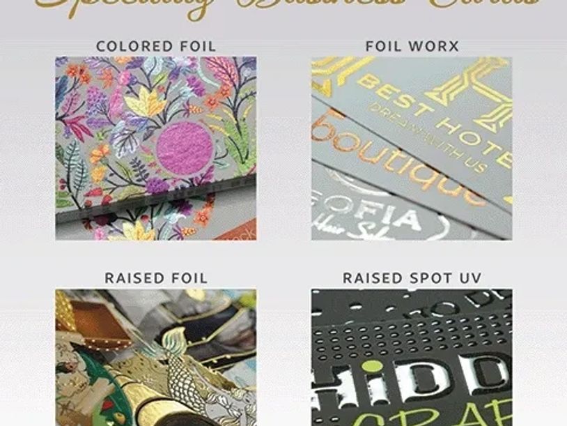Foil business cards, suede cards, painted edge cards, spot UV business card printing