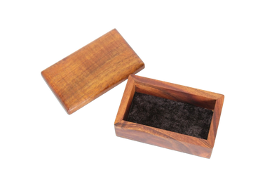 rectangular koa box with cover with black lining