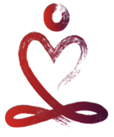 Abstract heart and figure in red and purple brush strokes.