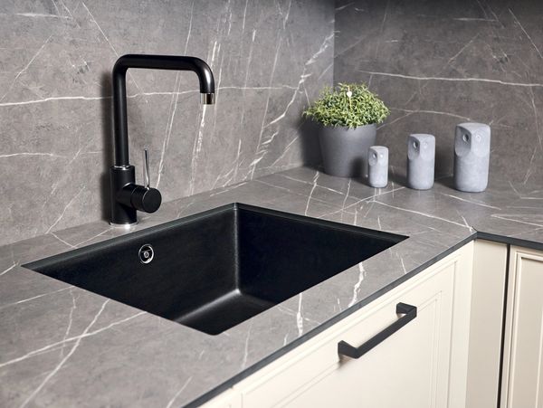 Single handle water kitchen faucet built in compact high pressure laminate HPL countertop