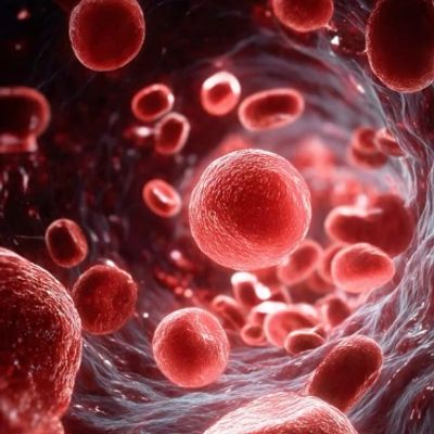 Red blood cells flowing through a blood vessel.