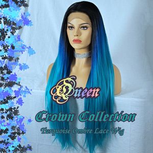 Queen Candy Collection: Queen Crown Collection Turquoise Ombre Lace Front Wig