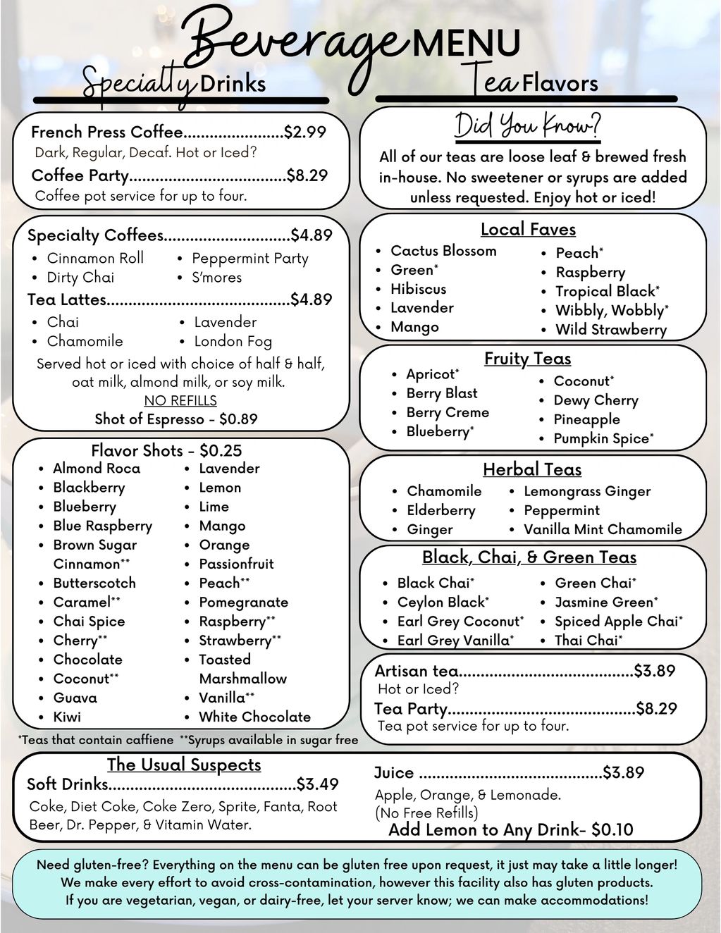 Beverage Menu