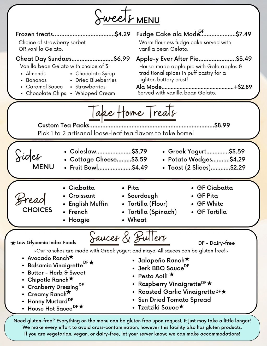 Sweets & Treats Menu