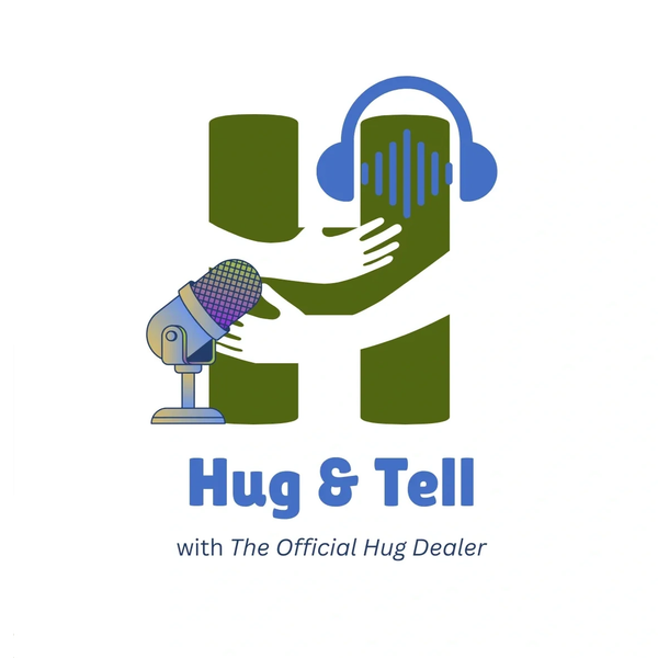 Podcast logo featuring two hugging books with headphones and a microphone.