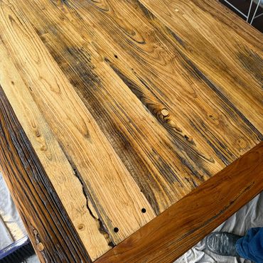 Reclaimed timber table top made by Pixi Builds custom joinery Melbourne