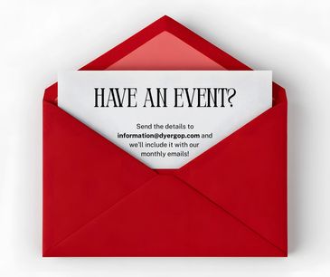Red envelope with invitation to submit event details via email for monthly inclusion.
