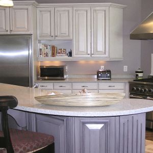 glazed taupe cabinets