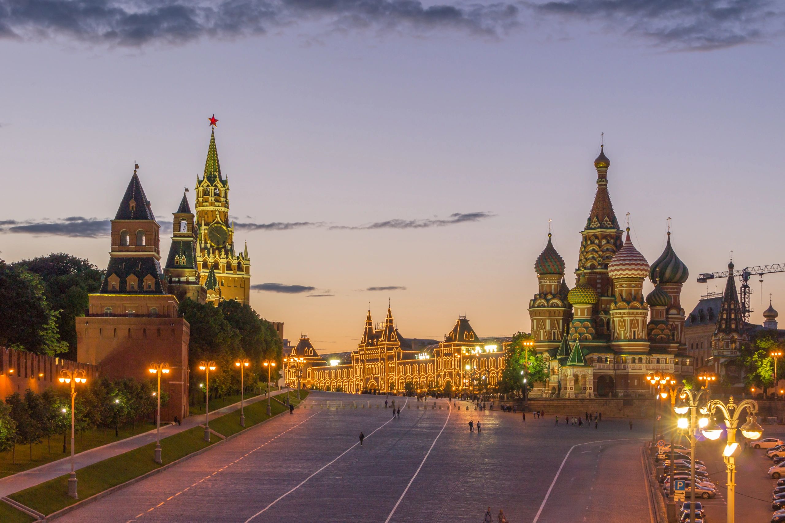 St. Basil's Cathedral and Kremlin. GUM Mall in background.