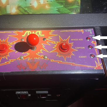 Retro arcade game control panel with joystick and labeled buttons.