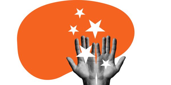 Open hands with white stars floating out of them