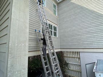 Professional exterior painting preparation on a Charleston, SC home. Our team carefully prepares siding, trim, and exterior surfaces to ensure a smooth, durable, and long-lasting finish before painting begins.
