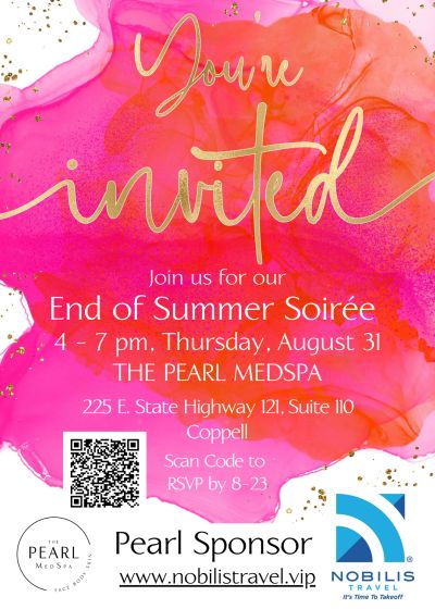 Invitation to End of Summer Soirée at The Pearl MedSpa on August 31.