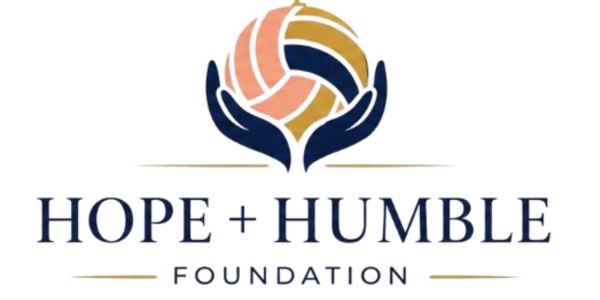 Logo of Hope + Humble Foundation with hands holding a volleyball.