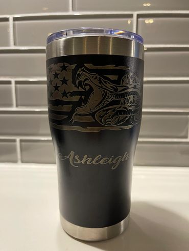 Custom tumbler cup laser engraving.