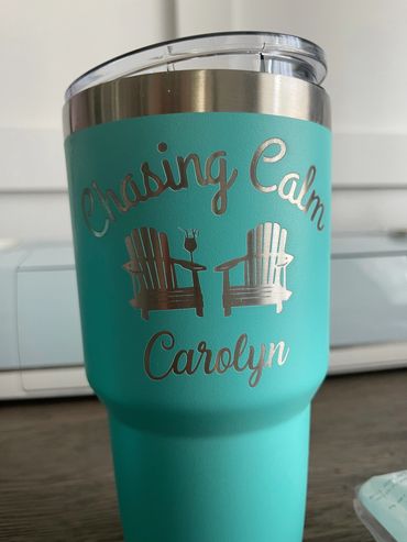 Custom tumbler cup laser engraving.
