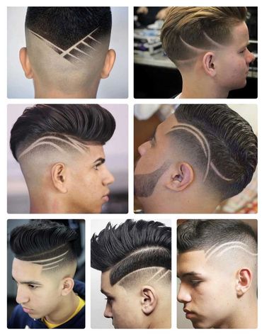 Seven head shots of men with different hair styles