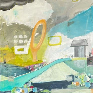 -SOLD- THAT ASHEVILLE VIBE is acrylic mixed media 36x36", 1 1/2" deep gallery wrap stretched canva