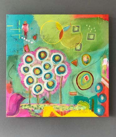 --SOLD-- LIFE'S BEAUTIFUL JOURNEY is acrylic on 20x20", 1 1/2" deep gallery-wrap stretched canvas.