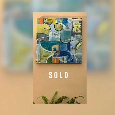 REMINISCING is acrylic and pencil on 18 x 18" cradled wood panel