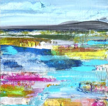 -SOLD- ESTUARY is Acrylic mixed media on 20 x 20”, 2” deep cradled wood panel.