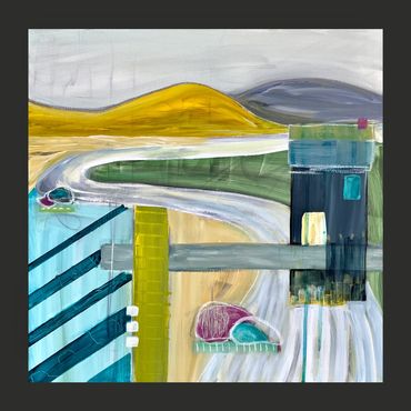 STRUCTURE is acrylic mixed media on 18x18", 1.5" deep gallery wrap canvas. The Image wraps the sides