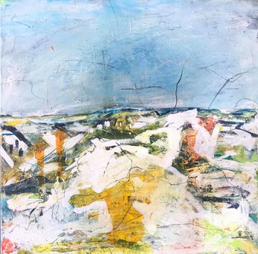 --SOLD-- BRIGHTER PASTURES is acrylic and gouache on 20x20", 1 1/2" deep gallery-wrap stretched can