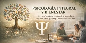 A serene image promoting integral psychology and wellness with a symbolic tree and people in therapy.