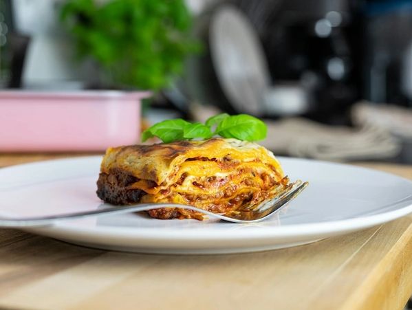 Succulent baked vegetarian lasagna served on the Columbus dinner cruise