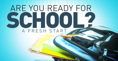 Backpack and school supplies with text asking if you're ready for school.